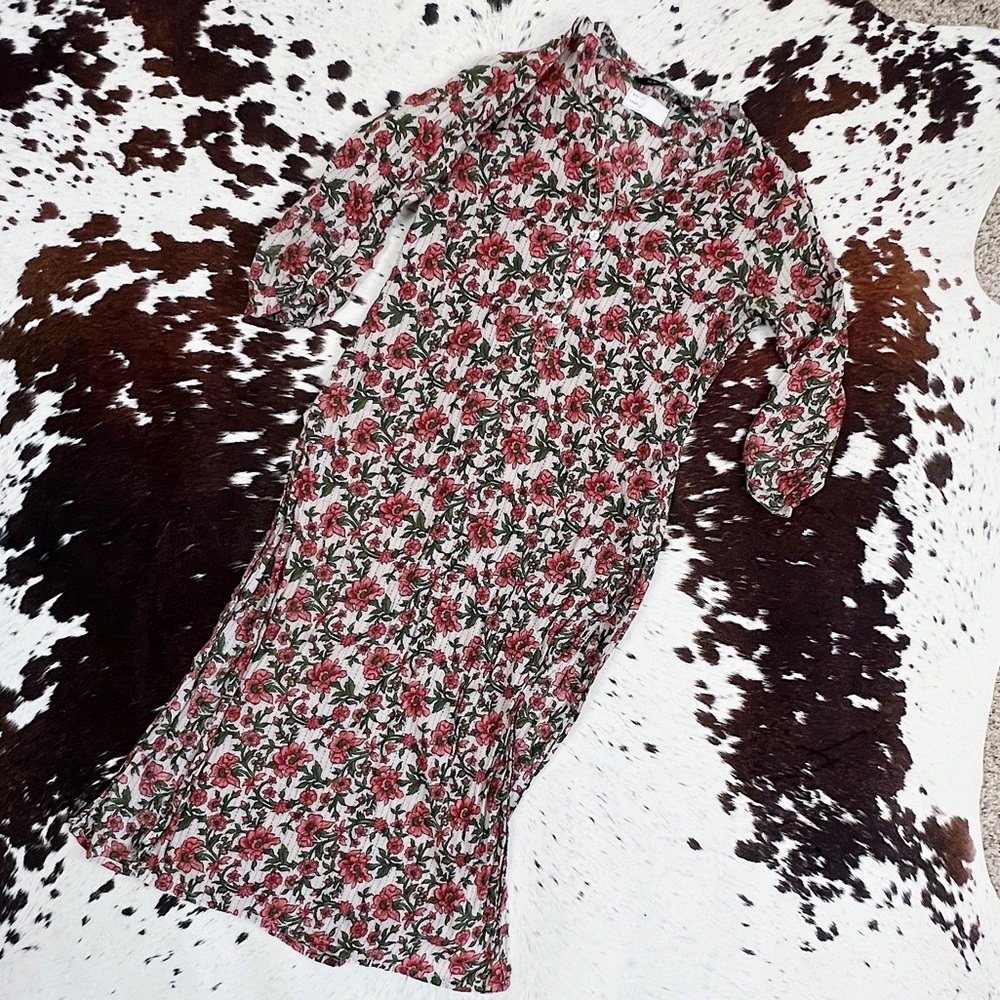 Melange Red Floral Tunic Top Long Sz XS